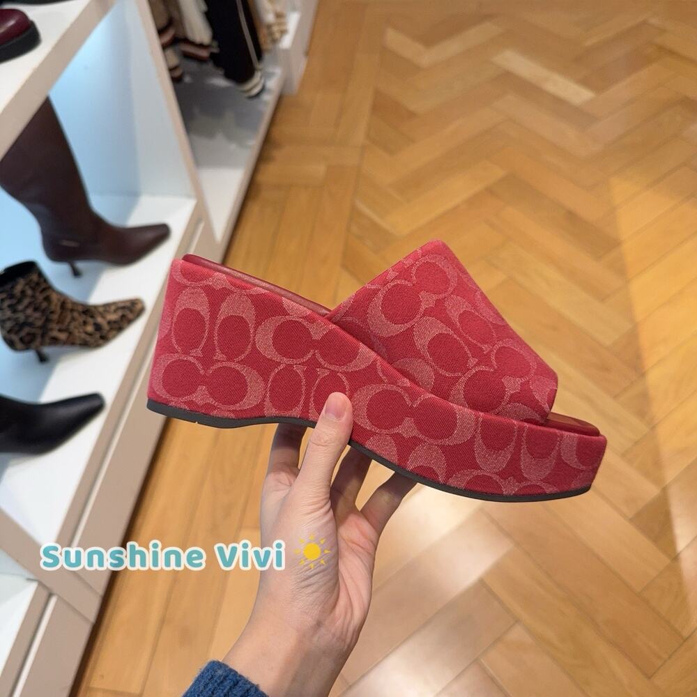 NEW COACH Women Phoebe Platform Sandal Signature Denim CDG81 True Red us 6.5